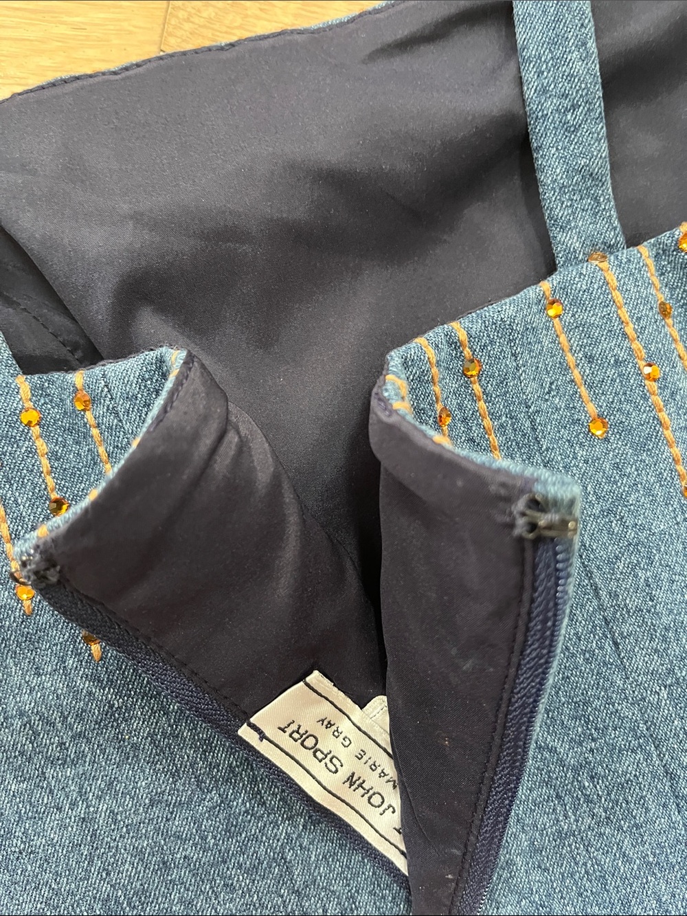 Vintage Rare St. John Sport by Marie Gray Blue Denim Amber Crystal Beaded Camiso - Picture 11 of 16